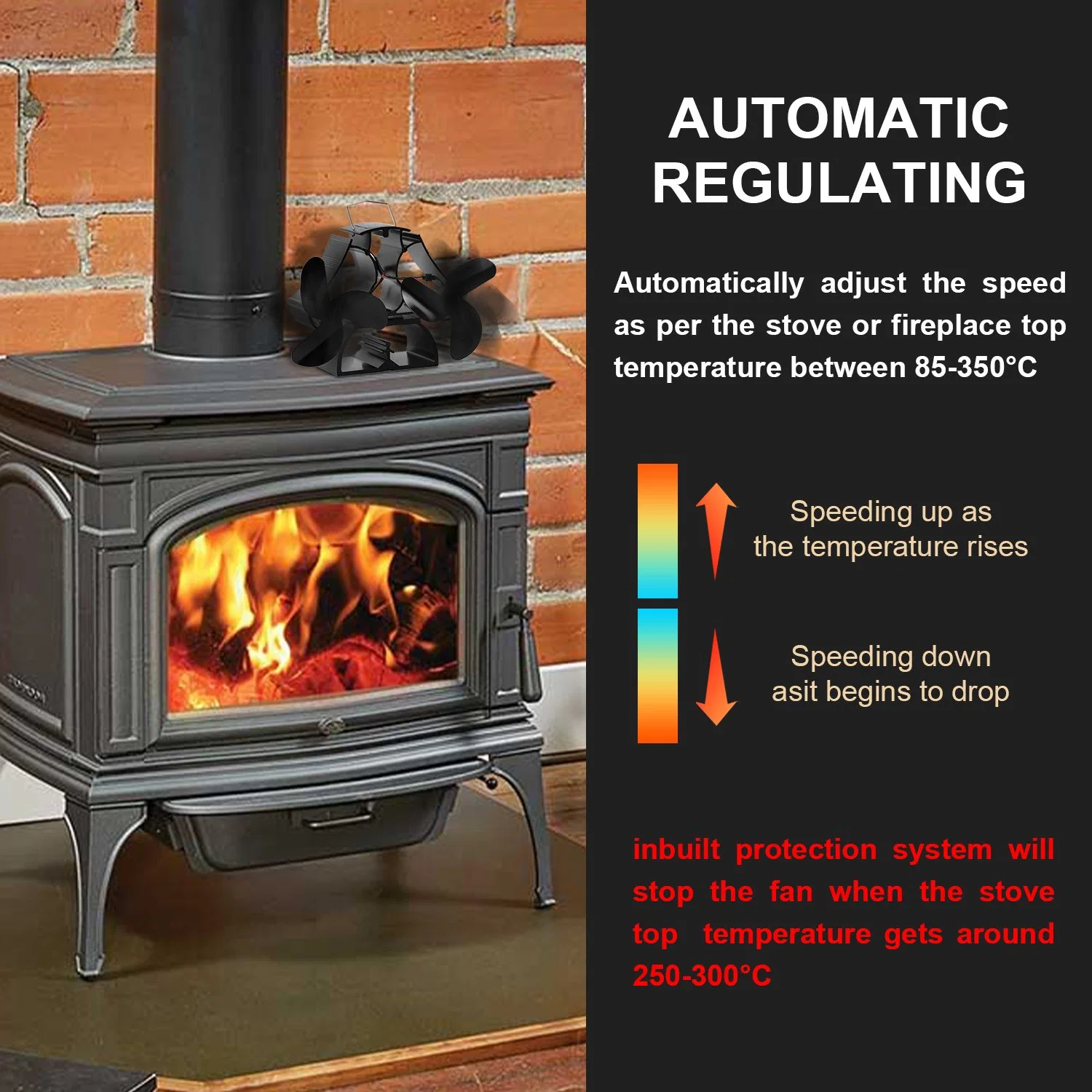 Wholesale/Supplier Double Motors Log Burner Large Heat Powered Wood Stove Fan