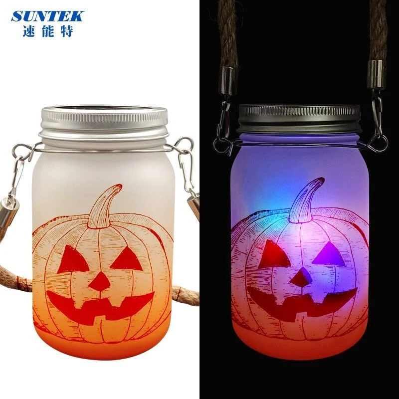 Nuevo 15oz de sublimación de color degradado Solar Mason Jar con luces LED para Navidad