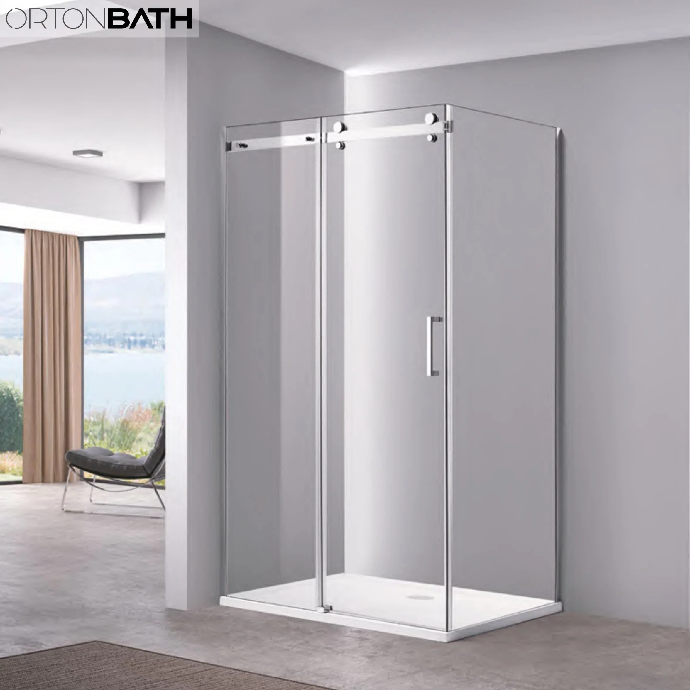 Ortonbath Classic Corner Entry Frameless Rectangular Pivot Two Side Simple Bathroom Tempered Shower Door Room Cubicle Cabin Glass Shower Enclosure