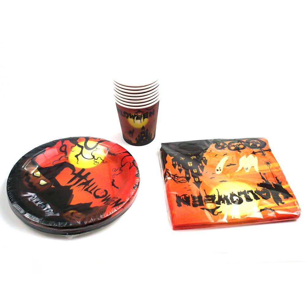 Party Supply Halloween Disposable Paper Plate Cup and Napkin Set