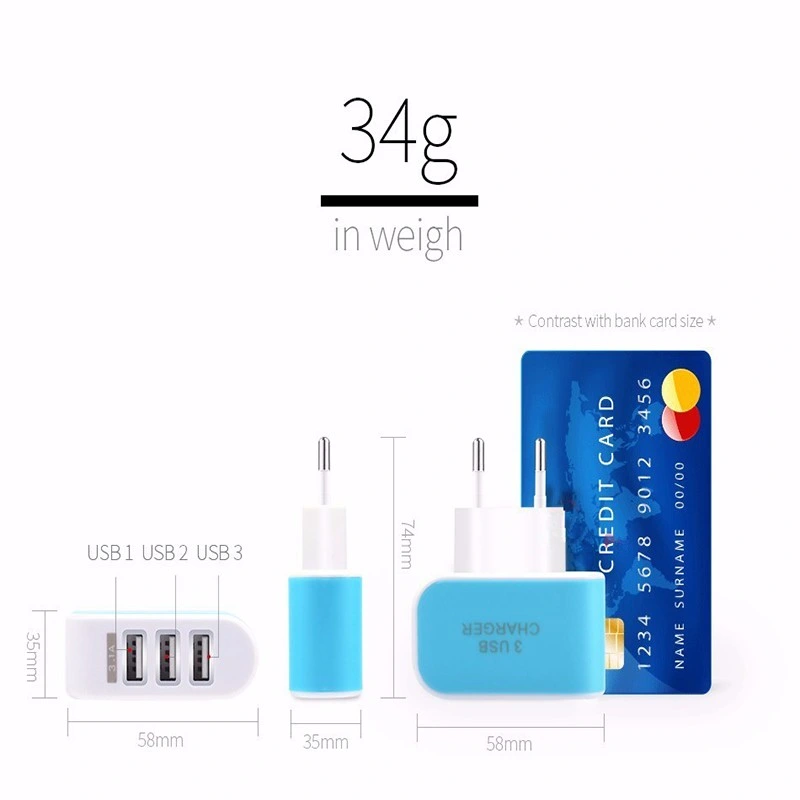 5V 3A EU Plug 3 Ports USB Wall Charger Adapter