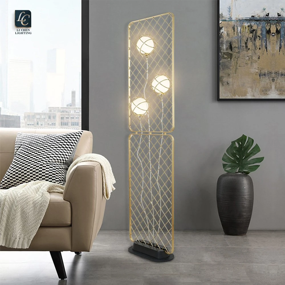 Brass Color Square Iron Grid Frame Modern LED Floor Light