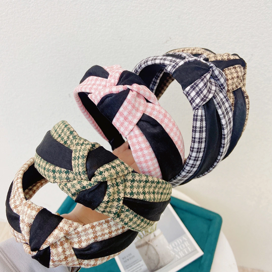 Plaid Headband Bowknot Hair Hoop Wide Edge Houndstooth Hairband Hair Accessories