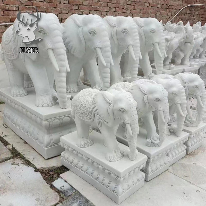 Outdoor Garden Decoration Natural Stone Carving Animal Elephant Sculpture Polished Life Size Marble Sculpture