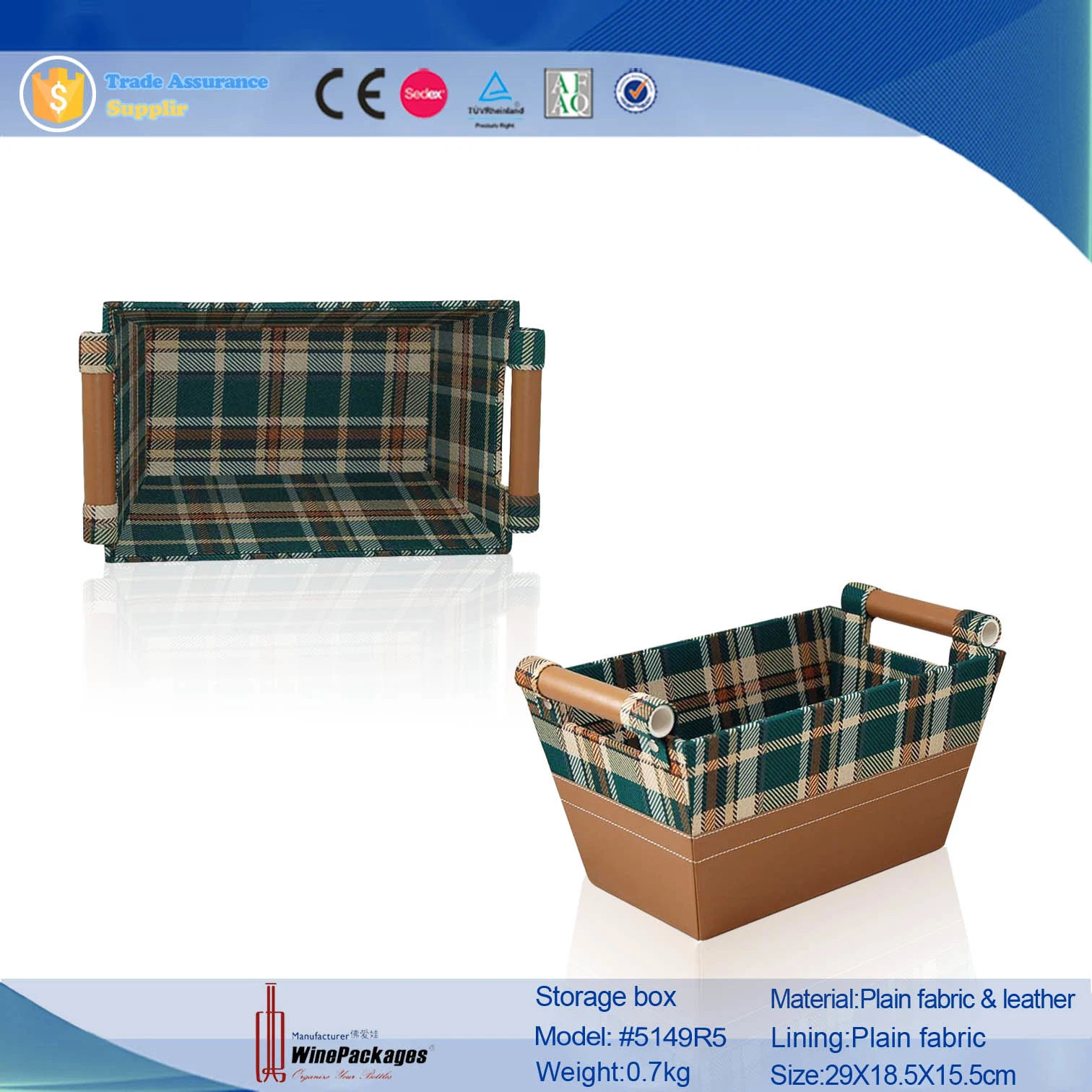 2023 New Styles Household Basket Fabric and Leather Storage Box