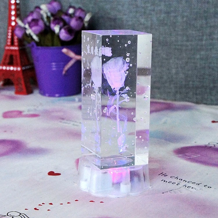 2016 Moda 3D Rotar Crystal Cube Rose Flower