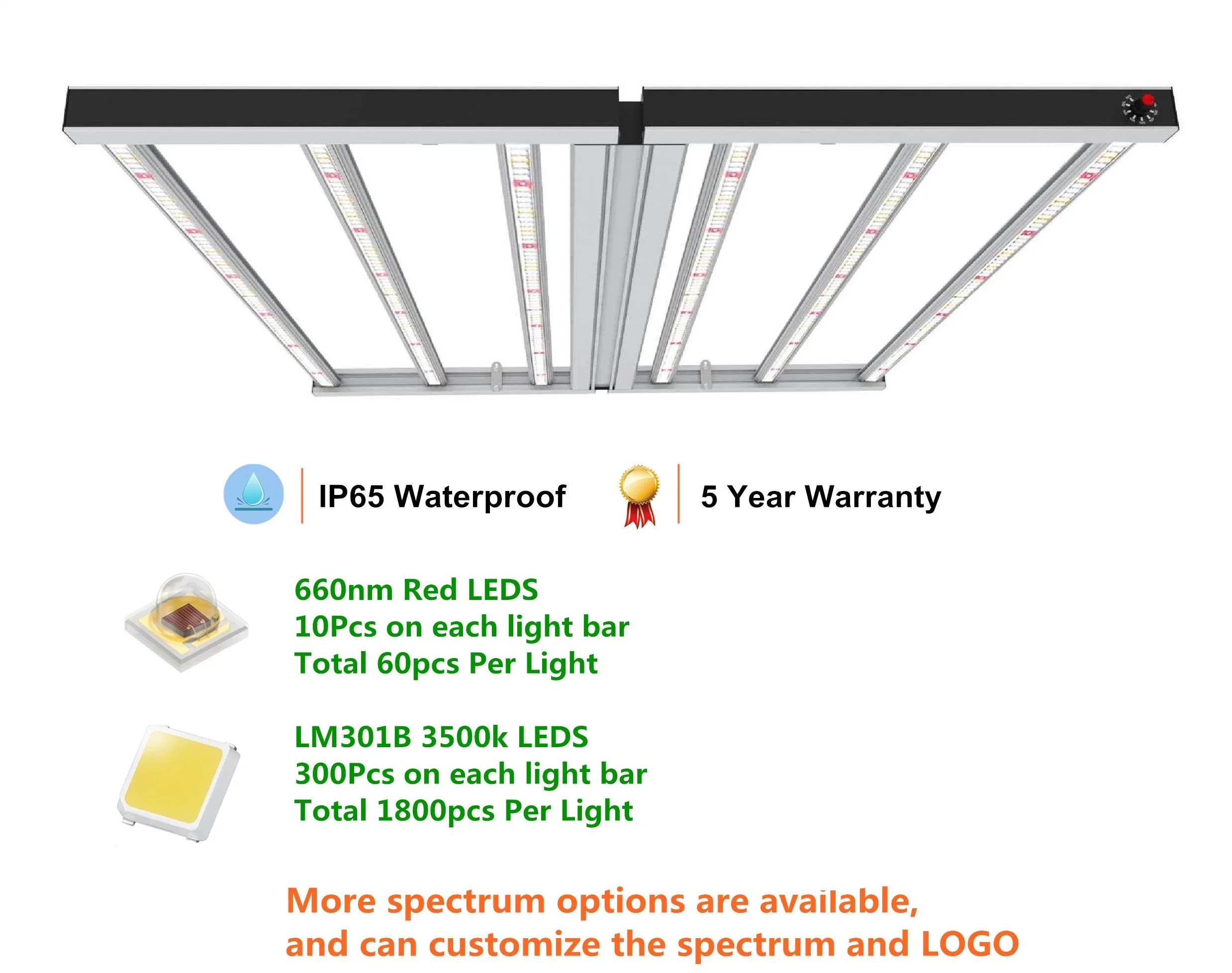 600W 800W 1000W Samsung LM301b LM301H 6 8 10 12 bares de Equipamentos Agrícolas Driver Meanwell Vertical regulável para EUA Markting estufa crescem LED Light