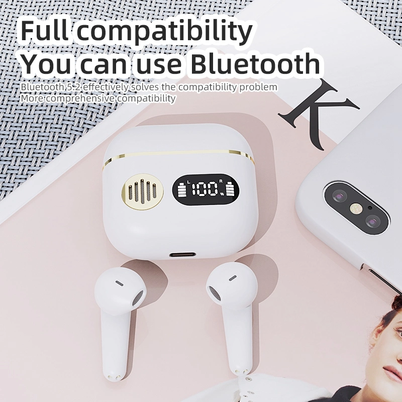 Yyk-750 Tws Wireless Bluetooth Earphones Digital Display HiFi Sound Enc Noise Canceling Sports Earphones - White