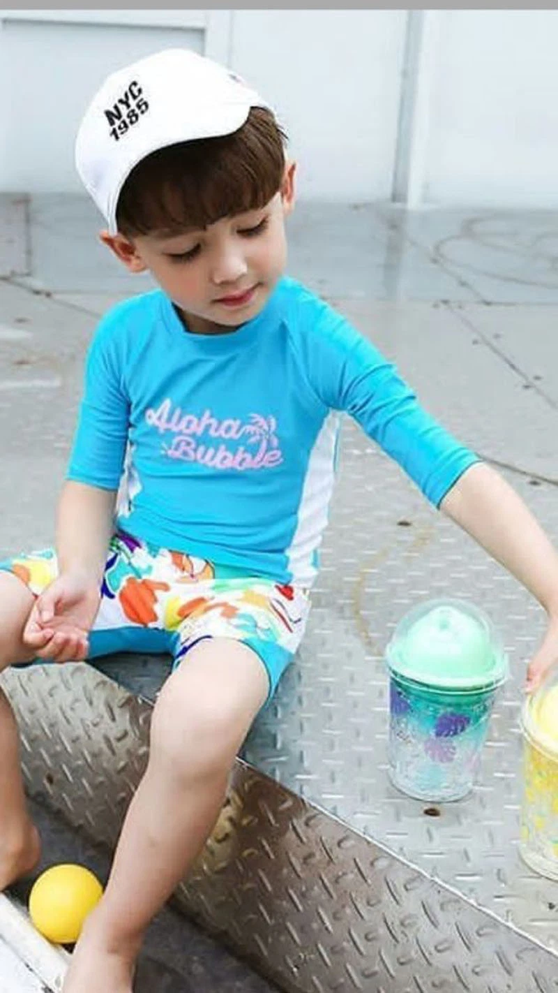 Customized Lycra Sportswear Design Short Sleeve UV50+ Protection Colorful Kids Beachwear 3292