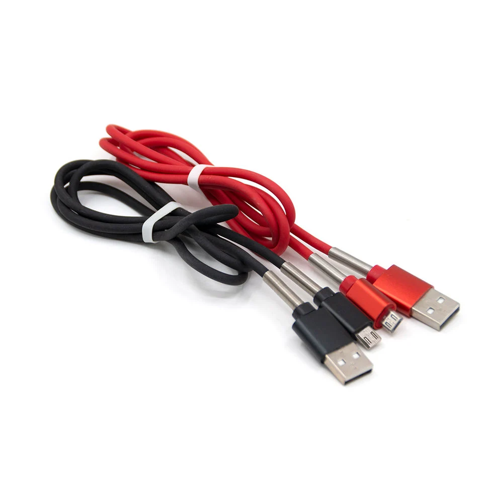 TPE Material Spring USB Fast Charging Data Cable with Metal Protection 1m for All Mobile Phones