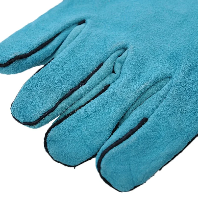 Light Blue Green Full Cow Leather Working Safety Labor Protect Industrial Welding Gloves Luvas Guantes