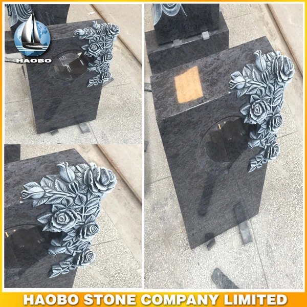 Bahama Blue Granite Gravestones with Antique Finish Roses Headstone