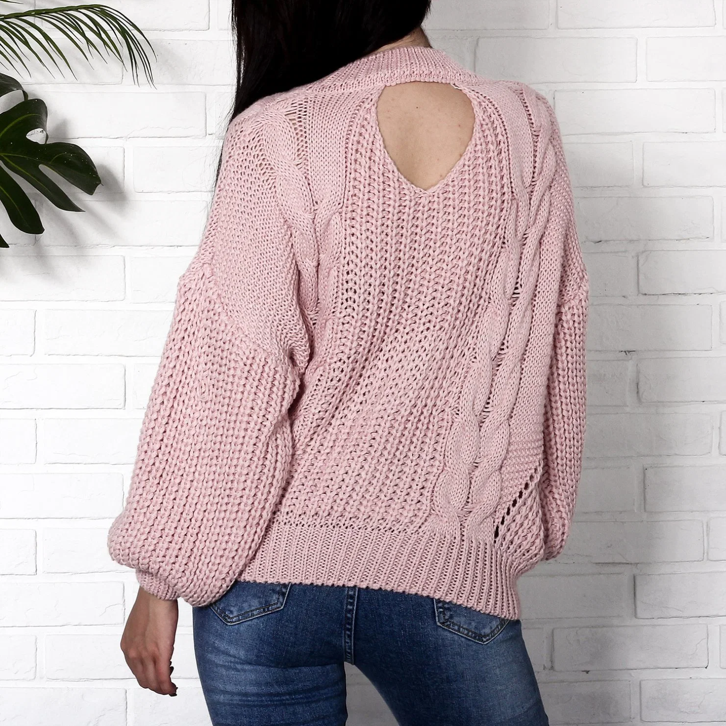 Real Auction 2023 New Half High Neck Loose Knit Lazy Wind Backless Sweater