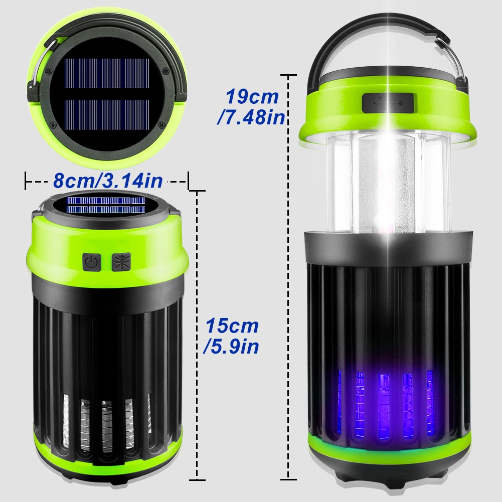 Folding Design Solar COB LED Camping Light with Mosquito Killing Function 4 Flashing Mode Portable Camp Tent Lamp with Hook Power Bank Camping Lantern