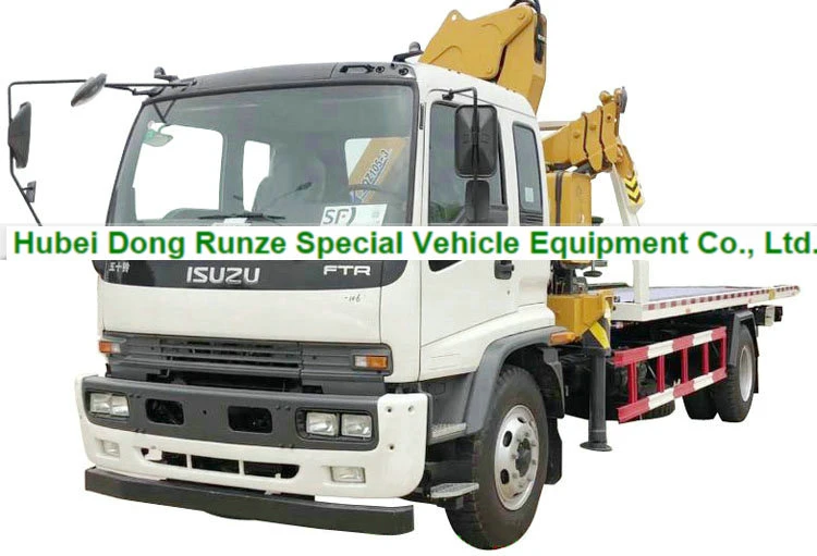 Japan. Brand Suizhou Recovery Truck Mounted with Knuckle 5 Ton Crane and Roll Back Flatbed Wrecker Euro 5.6. Engine