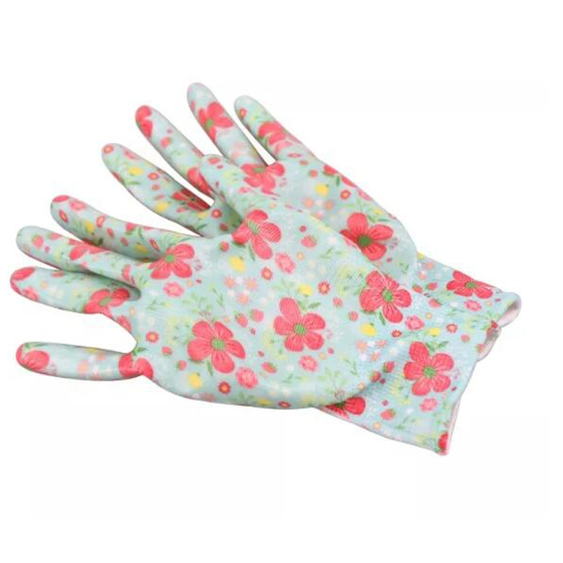 Bas prix à usage général PU Gants enduits de femmes d'impression de fleur de jardinage Gants de sécurité