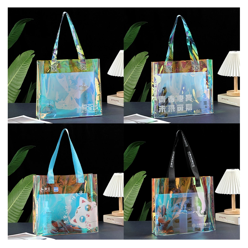 Custom Laser Stand up Bag for Package Holographic PVC Shopping Tote Bag