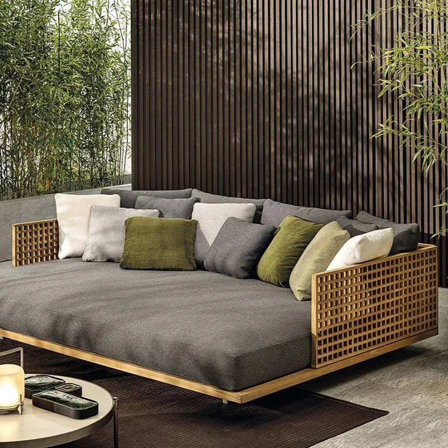 European Luxury Solid Wood Sofas French Villa Teak Patio Wooden Garden Outdoor Furniture Teak Sofa