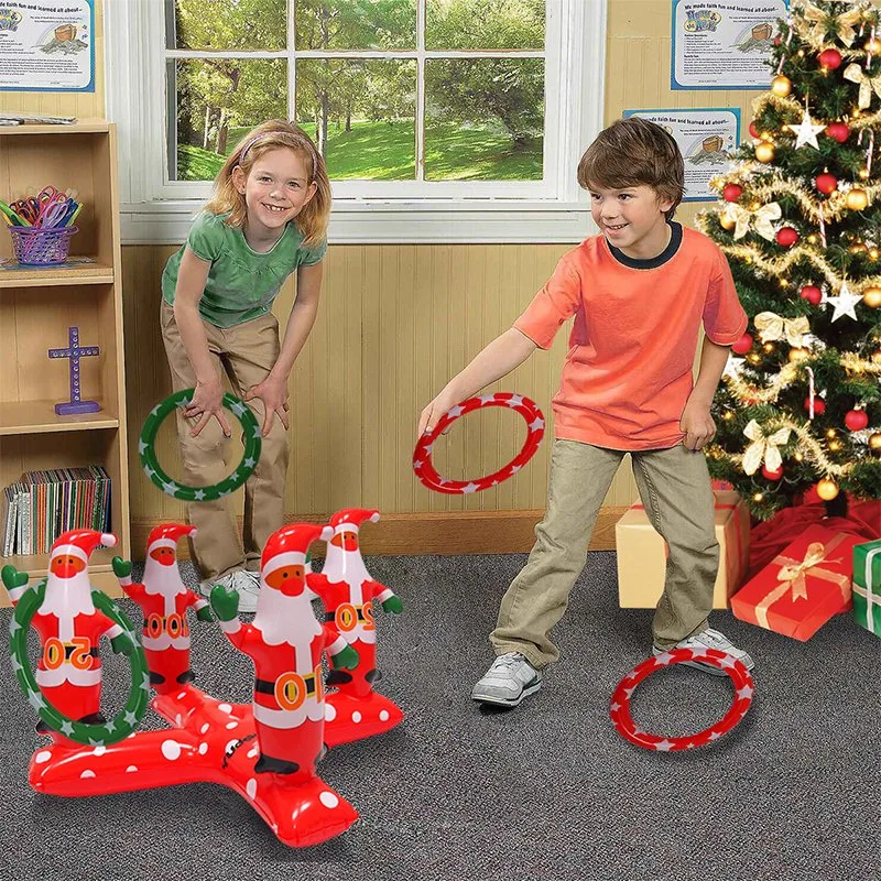 Eco-Friendly Merry Christmas Party Game Play Toys Inflatable PVC Christmas Santa Claus Ring Toss Game Set Toys