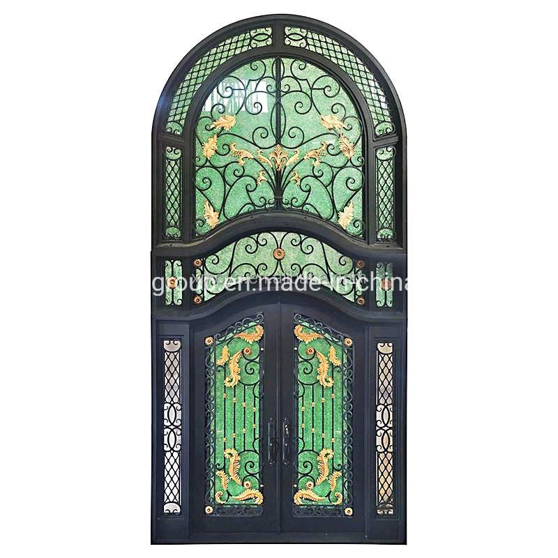 Colorful Glass Security Wrought Iron Metal Steel Entrance Front Door