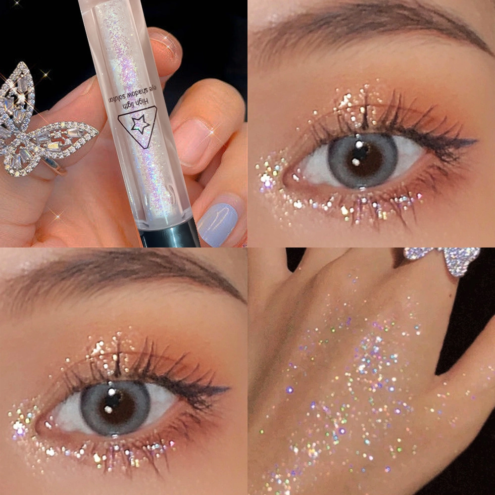 Hisyi una gota de líquido lagrimal de perlas brillantes lentejuelas mintiendo Silkworm Pen iluminar la sombra de ojos monocromo