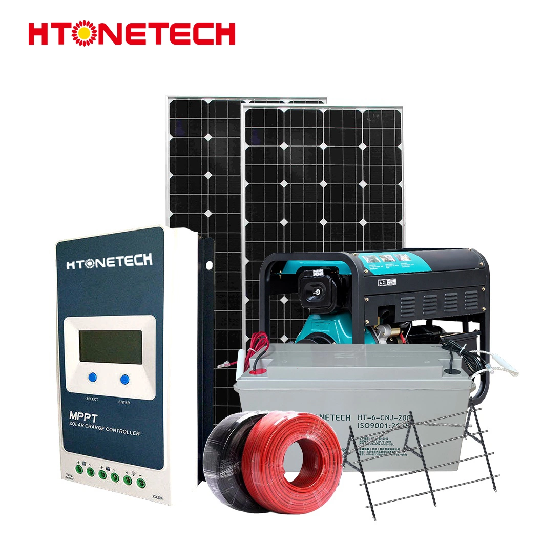 Htonetech off Grid Solar Home Energy Storage Manufacturers China 48kw Half Mono Solar Panel 10kw 12kw 15kw 10kVA Silent Diesel Generator 9.99 Kw Solar System