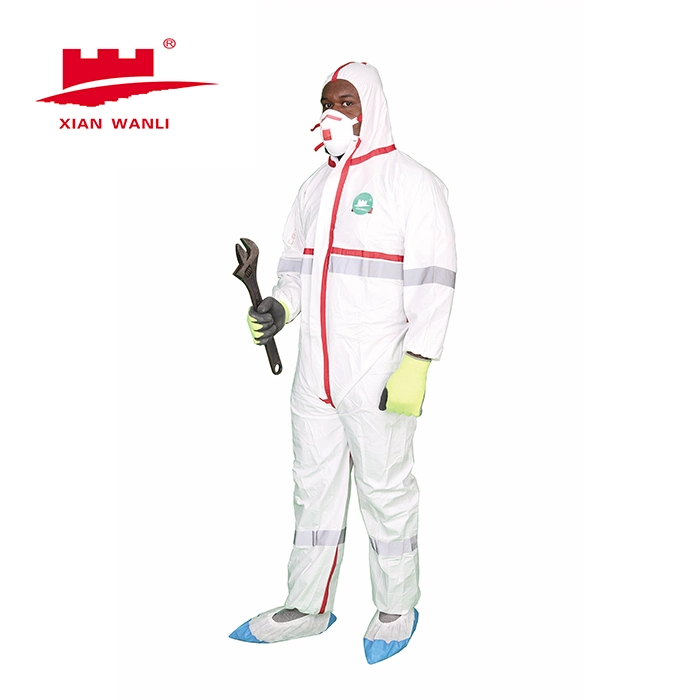 Taped Seam Chemical Spray Tight Coverall Microporous Film Laminate Disposable Coveralls Type 4/5/6 with Reflective Tapes