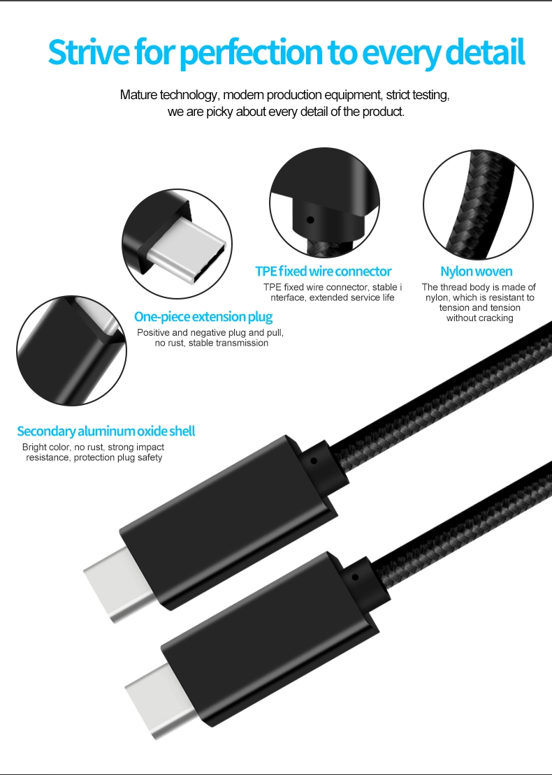 Nuevo USB 3.2 Gen 2 Cable USB tipo C, 5A de soporte de carga rápida de 100W 20Gbps de trasferencia de datos de Audio y Video 4K 60 Hz.