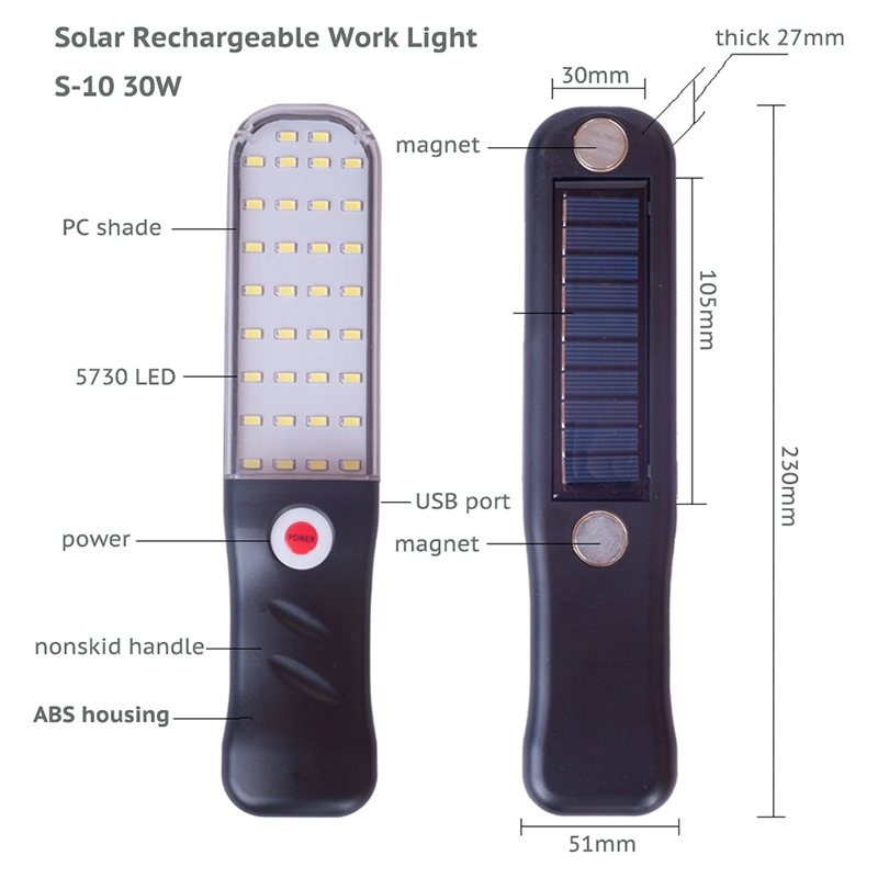 Rechargeable Solar Work Light LED for Emergency USB Charging