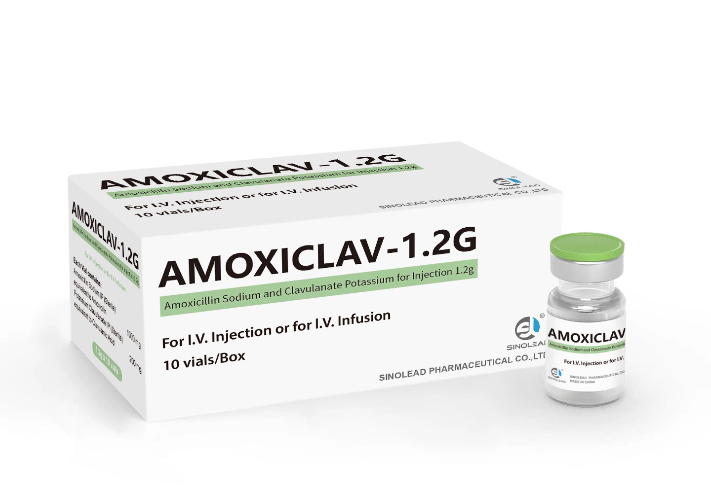 Amoxicilina Sodio y Claculanato potasio para inyección 1,2g (10vials/caja)