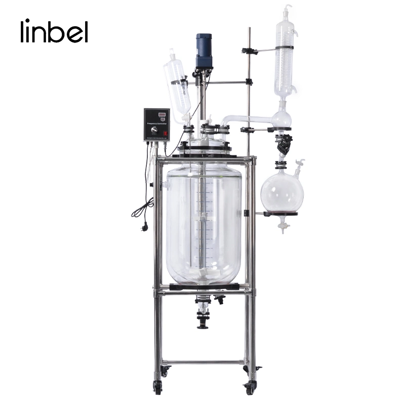 Reactores de vidrio con chaqueta química de laboratorio de 5L, 10L, 20L, 50L, 100L, 200L. Reactor de vidrio de doble capa con calentador y enfriador.