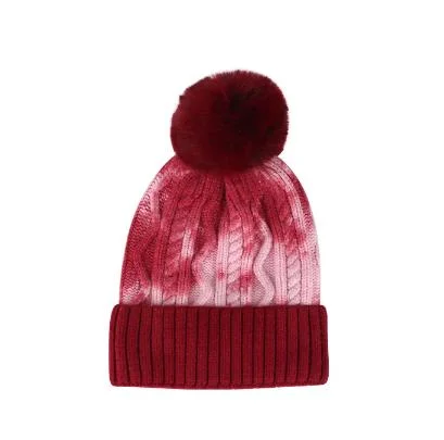 Реактивную тягу на основе красителя зимой Red Hat трикотажные Beanies с женщиной теплый Beanie POM POM Red Hat