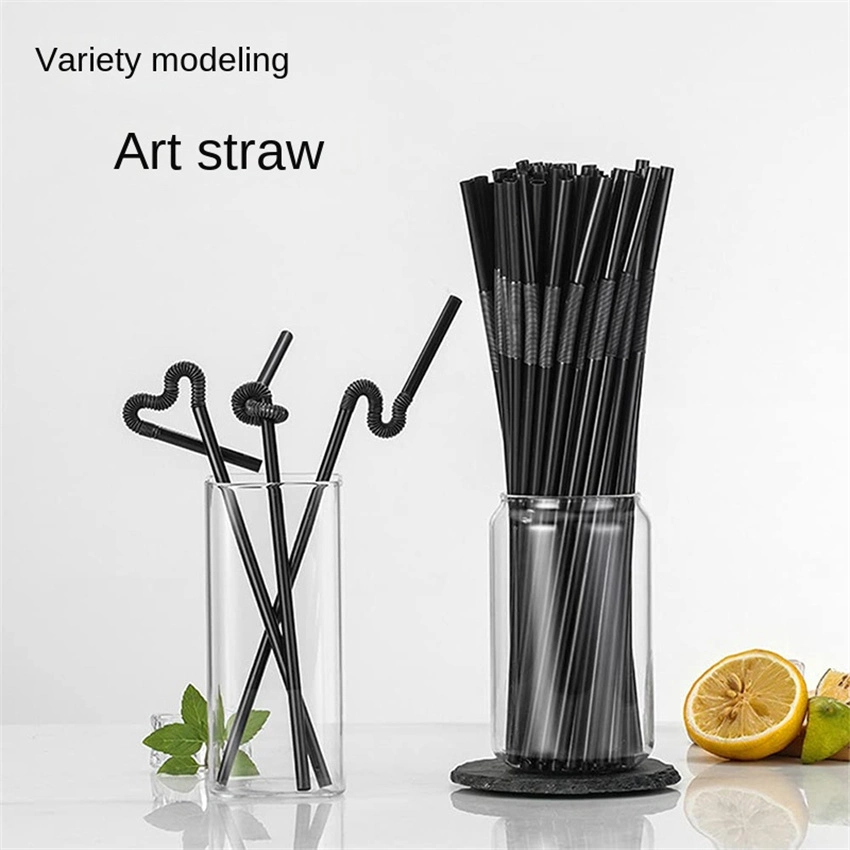 Colorful Black Extra Long Bendy Party Fancy Straws Disposable Drinking Plastic PP Art Straws Straw