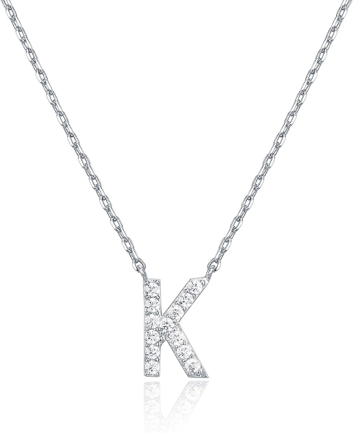 Letter Dainty 14K White Gold Plated Cubic Zirconia Initial Necklace