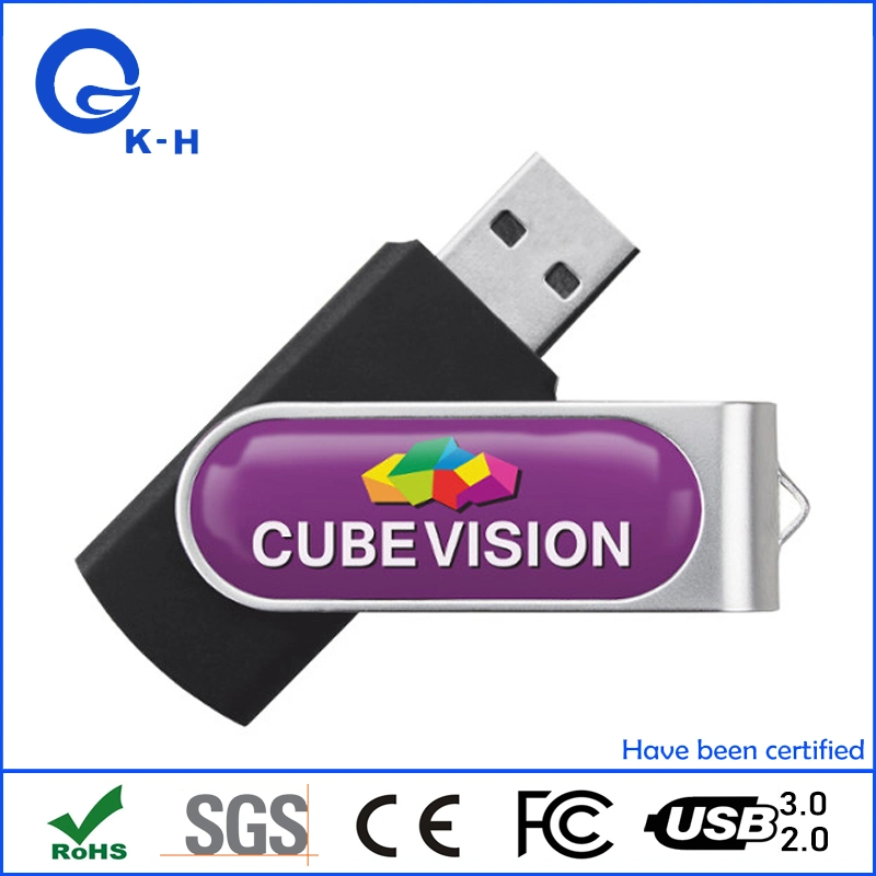 قرص فلاش Swivel USB 2.0 U شعار قبة إيبوكسي 16 جيجا بايت و64 جيجا بايت