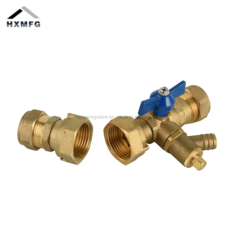 Compression End Female Thread Unit Butterfly Handle Brass Drain off Cock Ball Valve