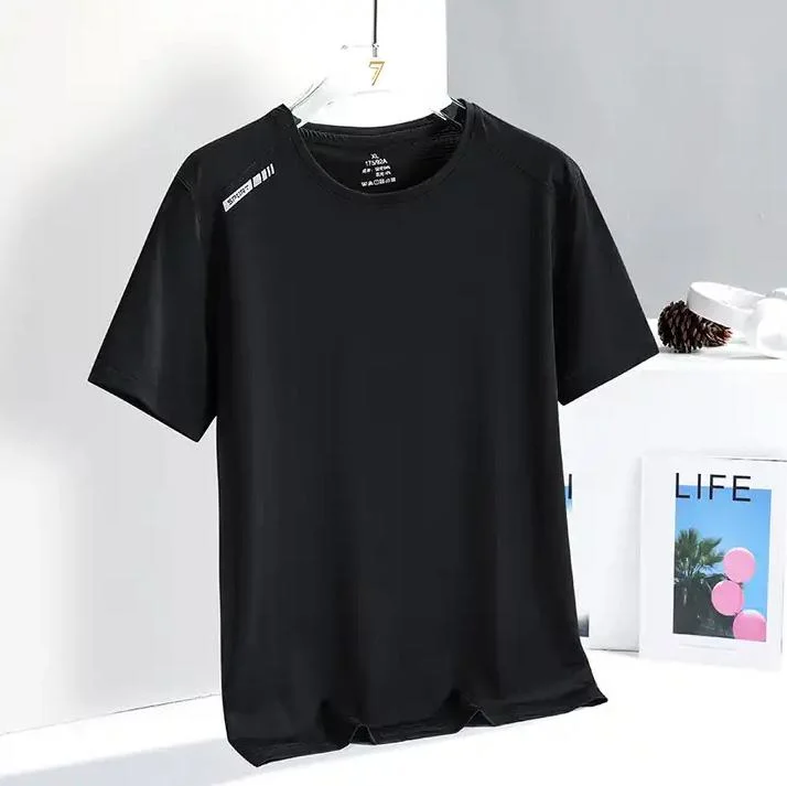 Summer New Ice Silk T-Shirt Men Sports Leisure Running Fitness Breathable Short Sleeve