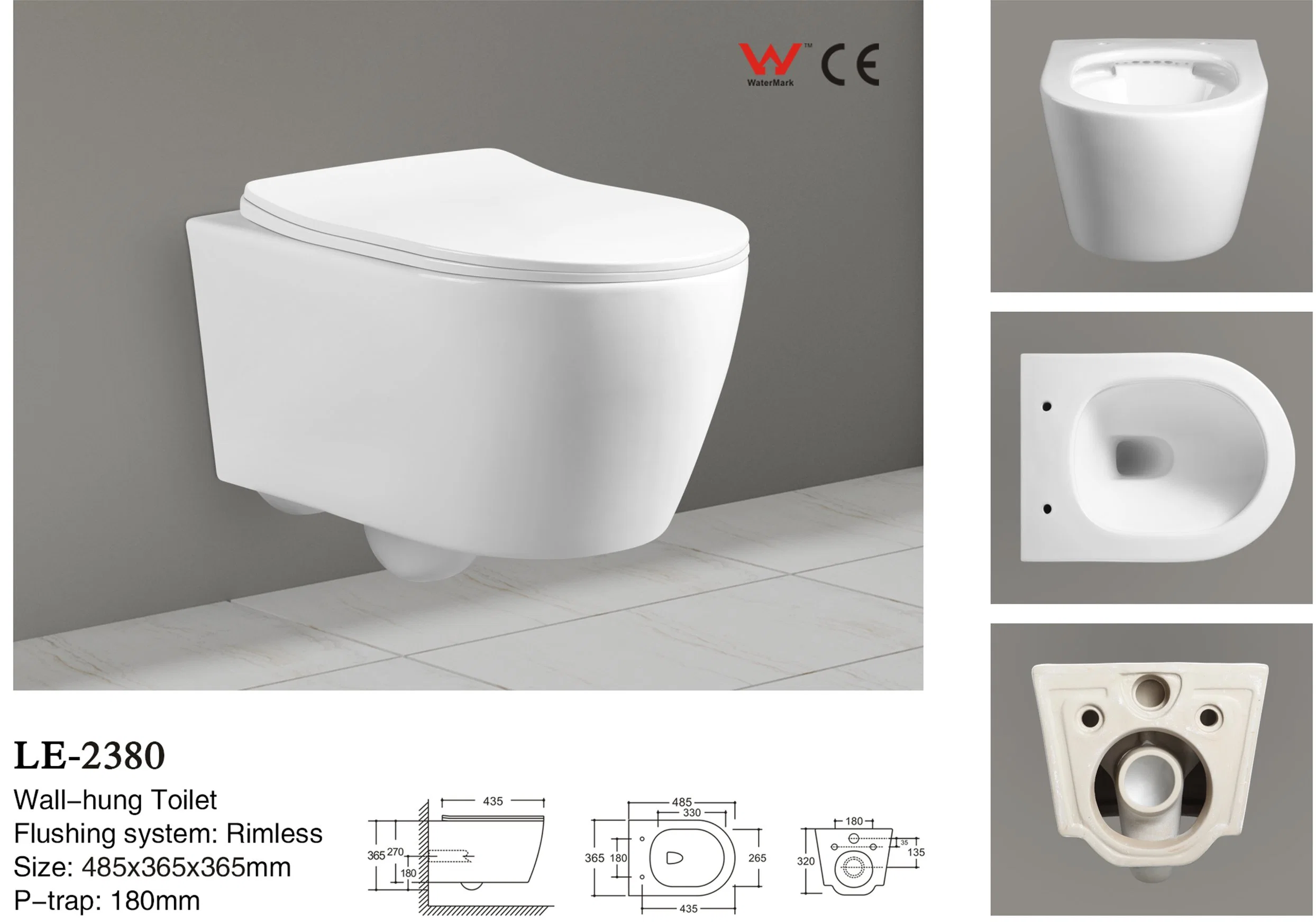 Watermark Closestool Factory Price Ceramic One Piece Wall Hung Wc P-Trap Toilet