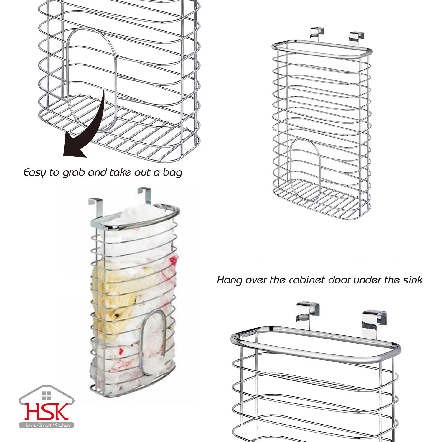 Kitchen Over Cabinet Grocery Bag Storage Holder Organizer