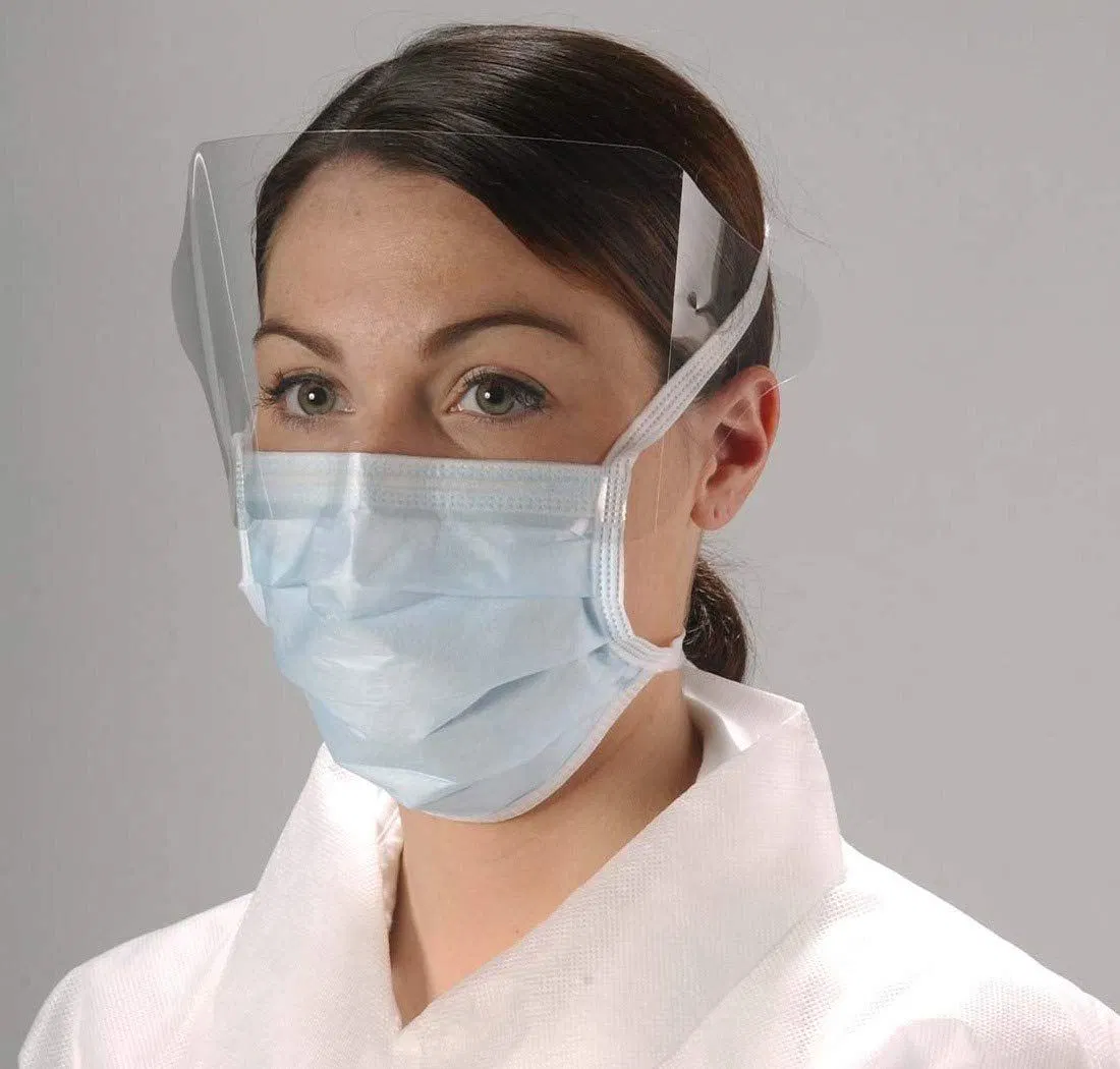 3 Layers Disposable Surgical Masks Tie-on with Anti Fog Plastic Shield