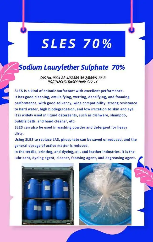 2023 Material Sodium Lauryl Ether Sulphate for Hot Sale SLES 8ppm with Best Quality AES 70% with