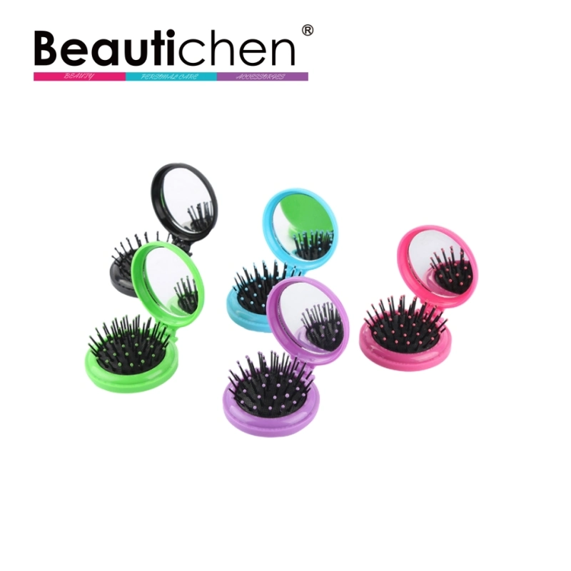 New Pocket Hair Brush Plastic Comb Private Label Size Mirror Set with Foldable Cheap Women Kids Plastic Hair Brush