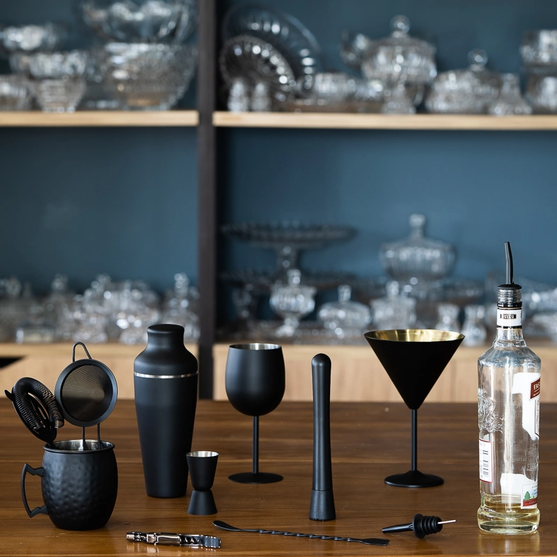 Black Stainless Steel Stemed Wine Glasses Barware