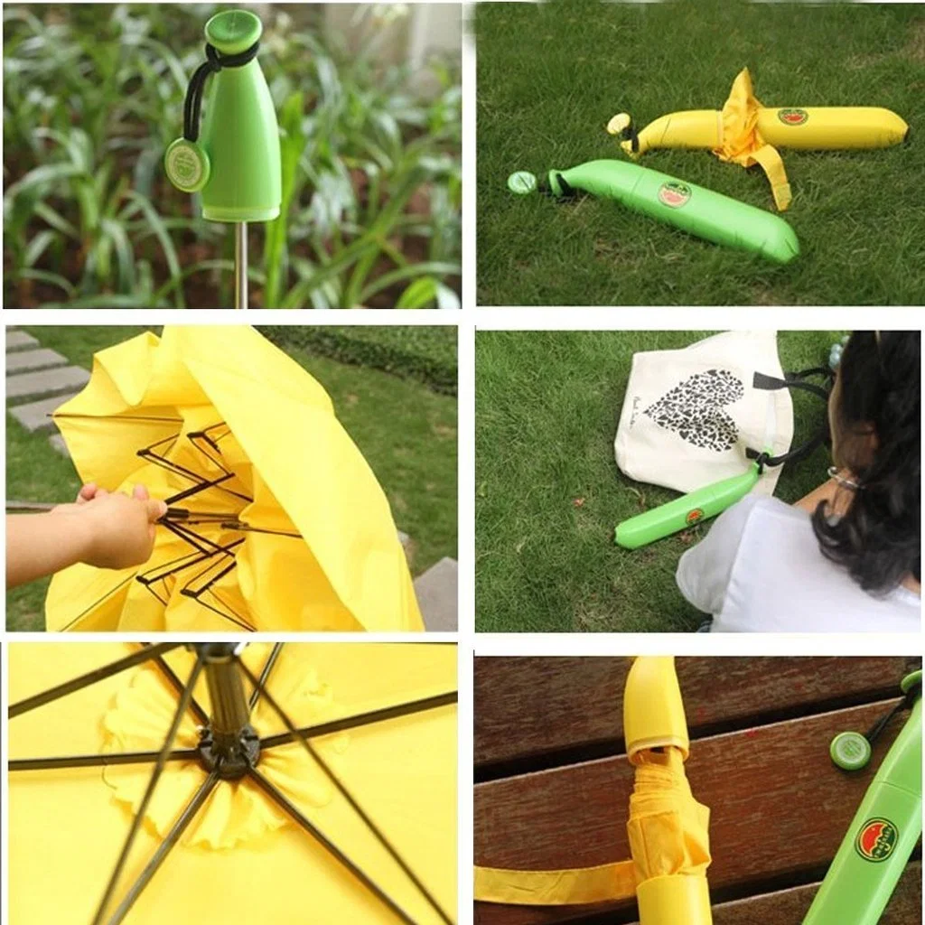 Yellow UV Protection Cheap Promotion New Design Promotion Print Banana Shaped 3 Folding Umbrella for Outdoor