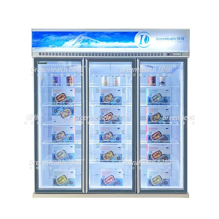 Wholesale/Supplier Dynamic Cooling Double Transparent Glass Door Refrigerator Freezer with Inverter Compressor