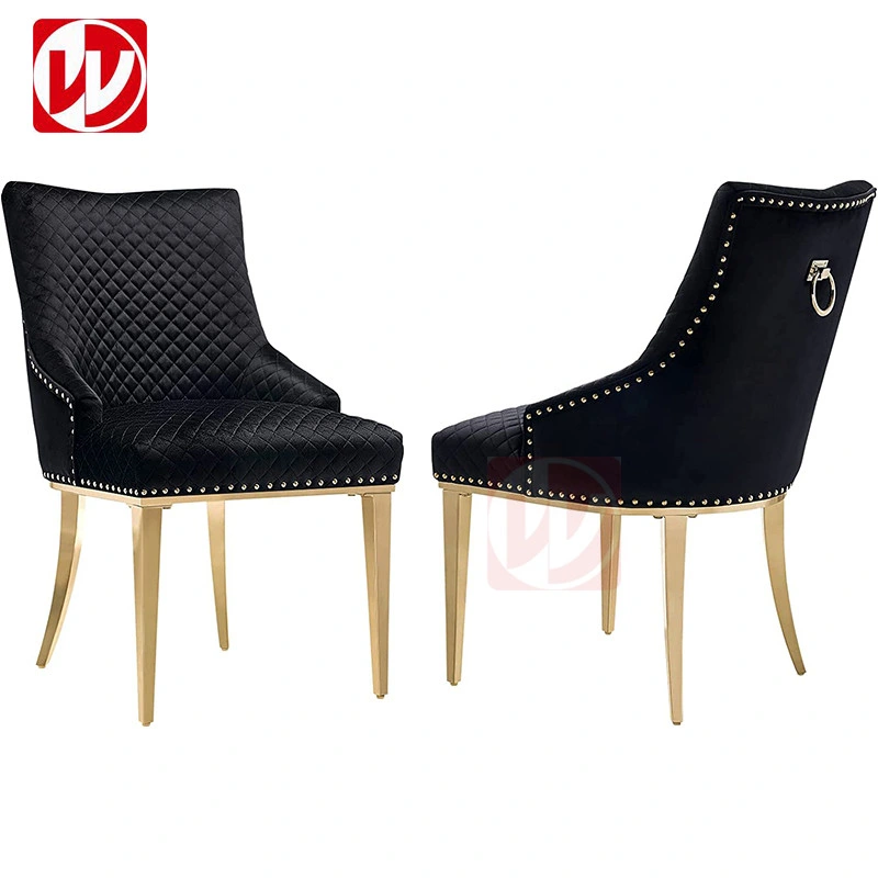 Italian Design Black Velvet Luxury Banquet Chair Golden Stainless Steel Dining Chair with Ring