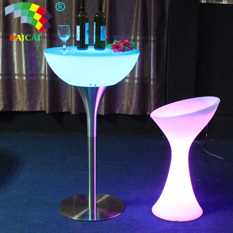 Night Club Furniture KTV Furniture Outdoor Furniture Round LED Glow Top Poseur Bar Table