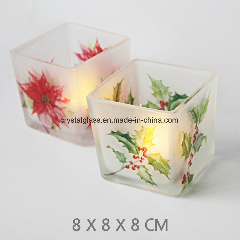 European Square Printed Glass Candle Holders