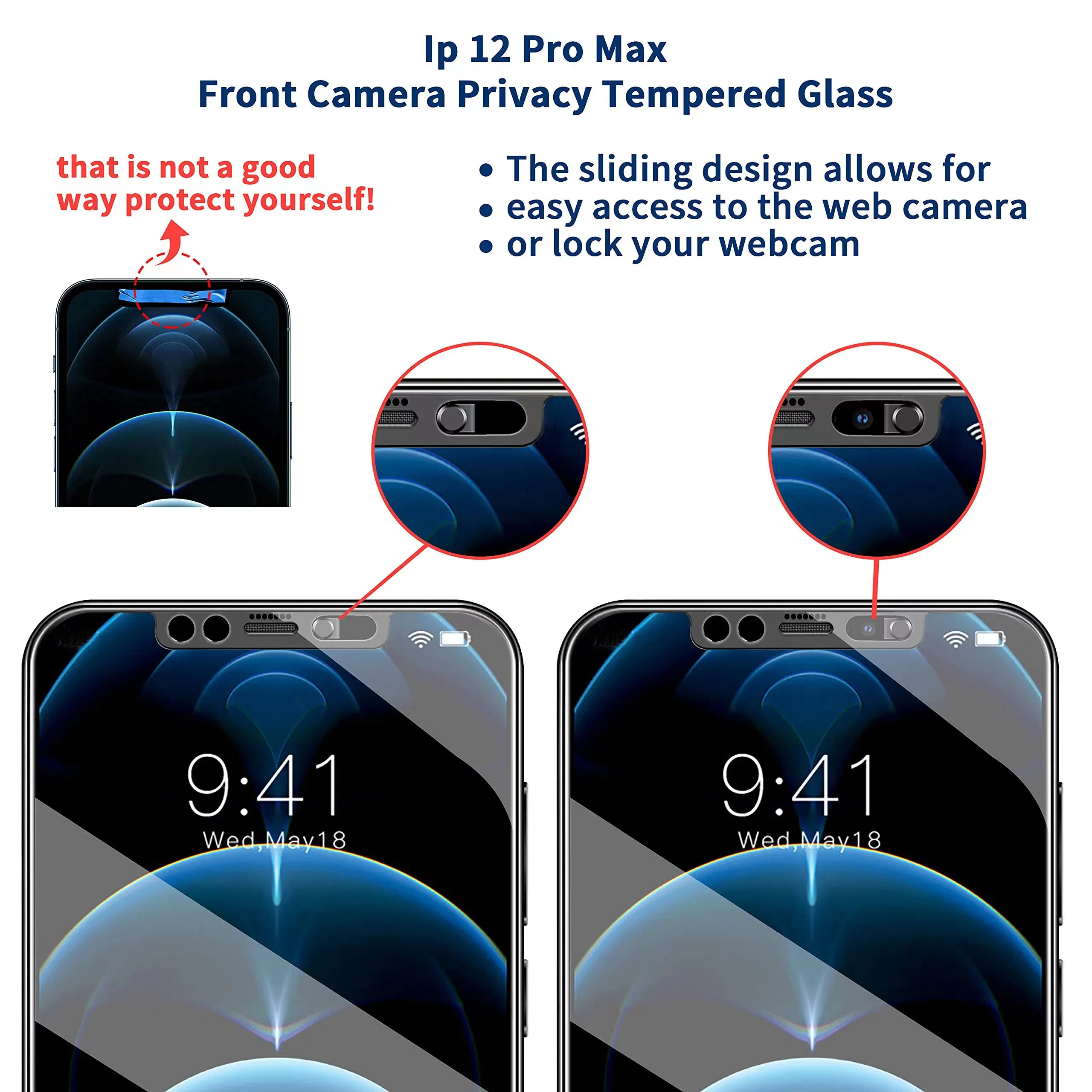 Mobile Phone Transparent Screen Protector Tempered Glass with Camera Slide Window