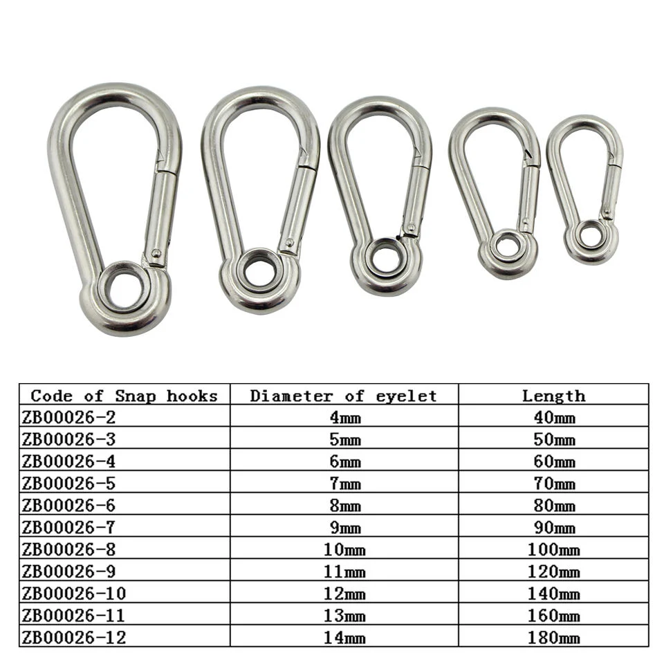 Rigging Hardware Snap Haken Klettern Edelstahl Karabiner Haken Klettern Schnalle Federhaken Sicherheits-Metallschnalle